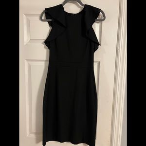 Jcrew sleeveless black shift dress with ruffle accents
